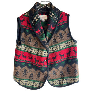 Vintage P.L. Greenes Pam Bauer Reindeer Fair Isle Wool Handmade Navajo Vest